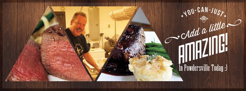 Bruce at Chopping Block with prime cuts and prepared dishes